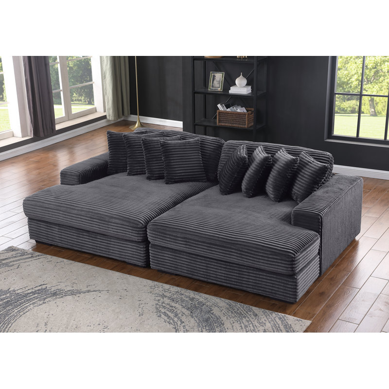 Orren Ellis Ryenn Modern Corduroy Double Chaise Sleeper Sofa Couch With Comfy Deep Seat 8 Pillows Reviews Wayfair